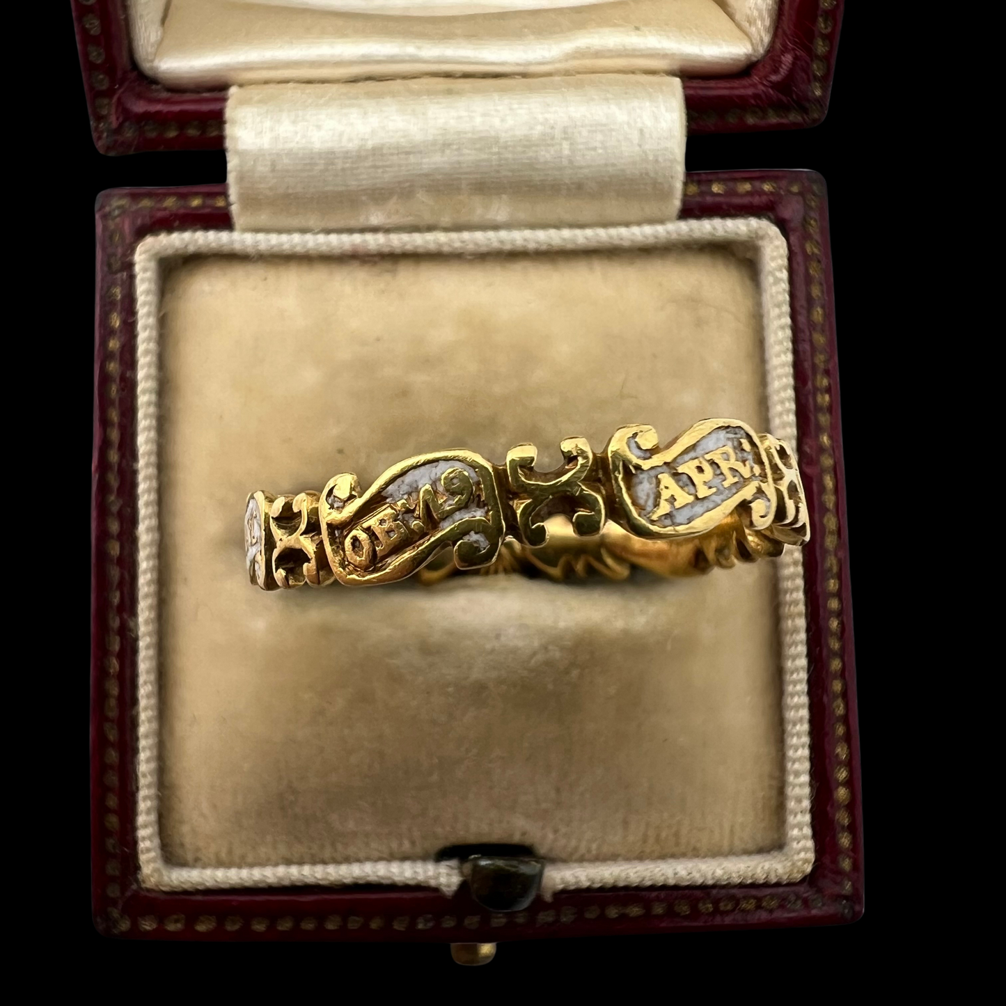 Georgian White Enamel and Crystal Mourning Ring