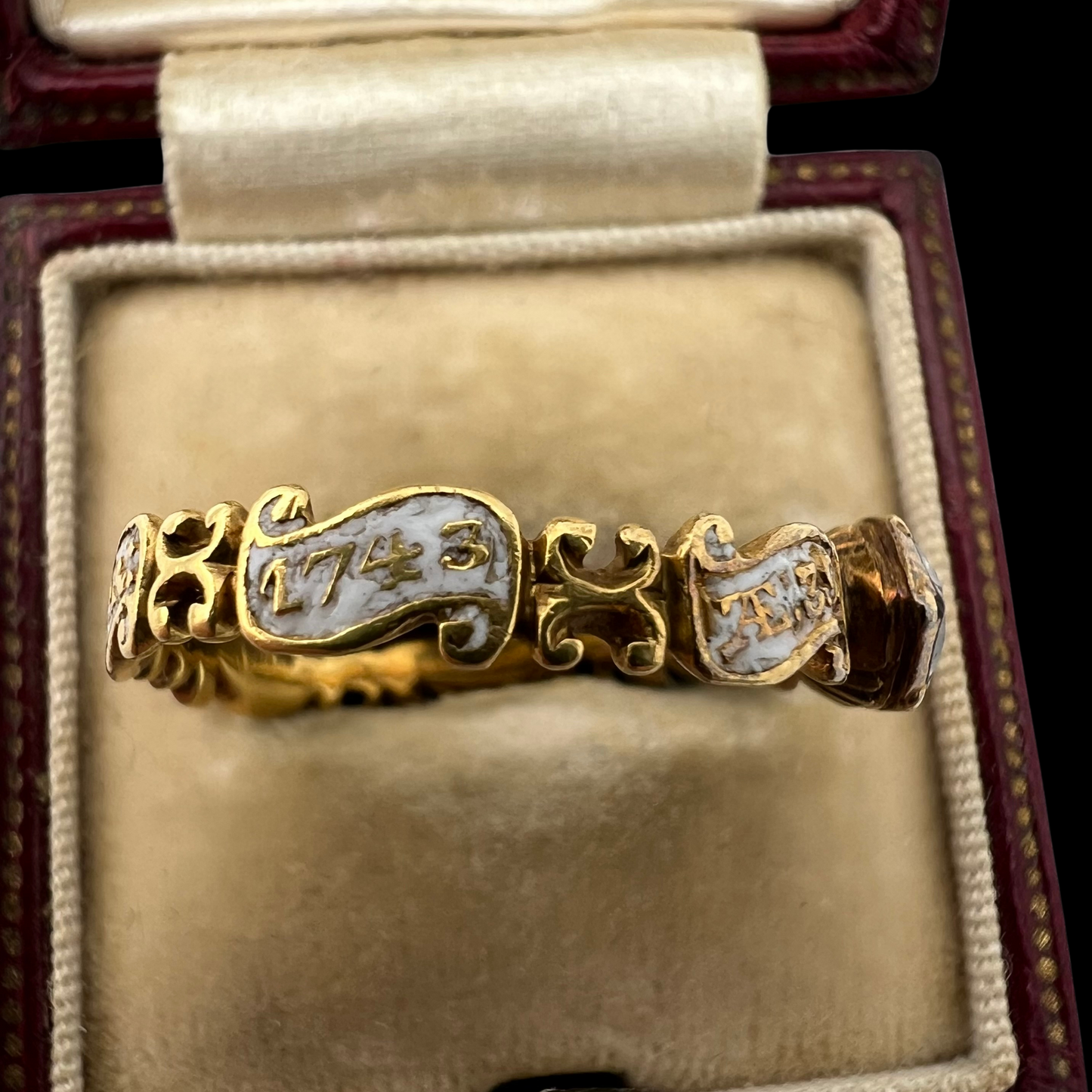 Georgian White Enamel and Crystal Mourning Ring