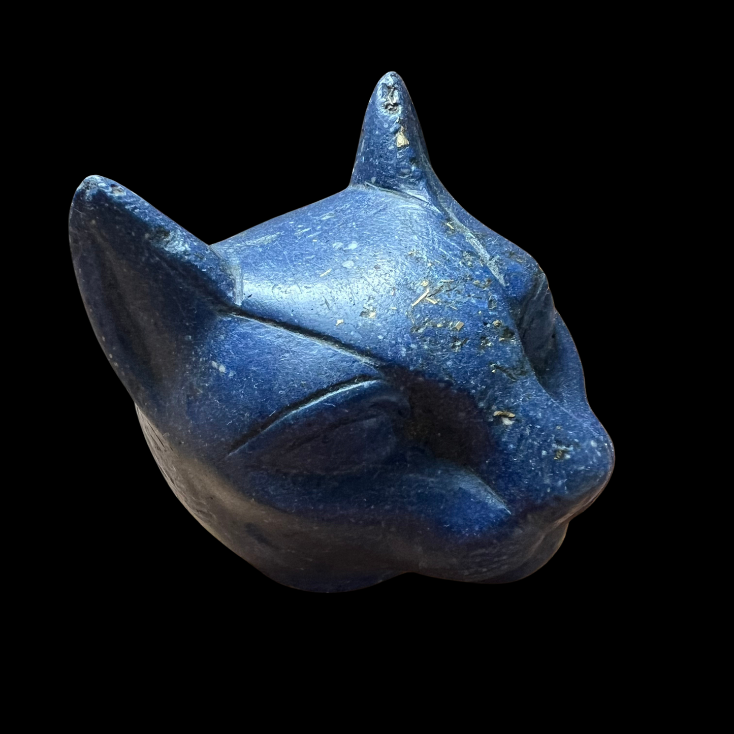 Antique Egyptian Carved Lapis Cat's Head