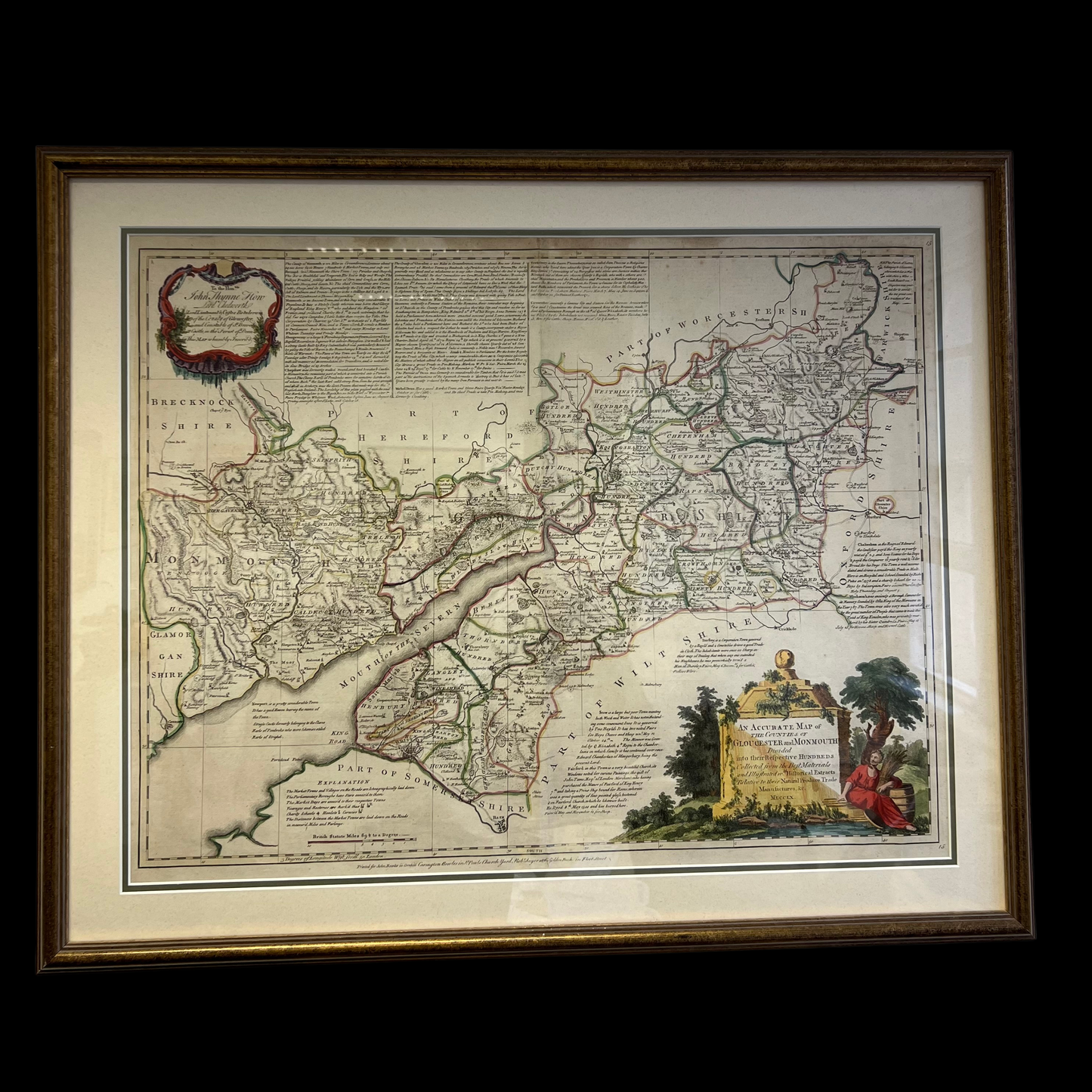 Antique Coloured Map of Gloucester & Monmouth