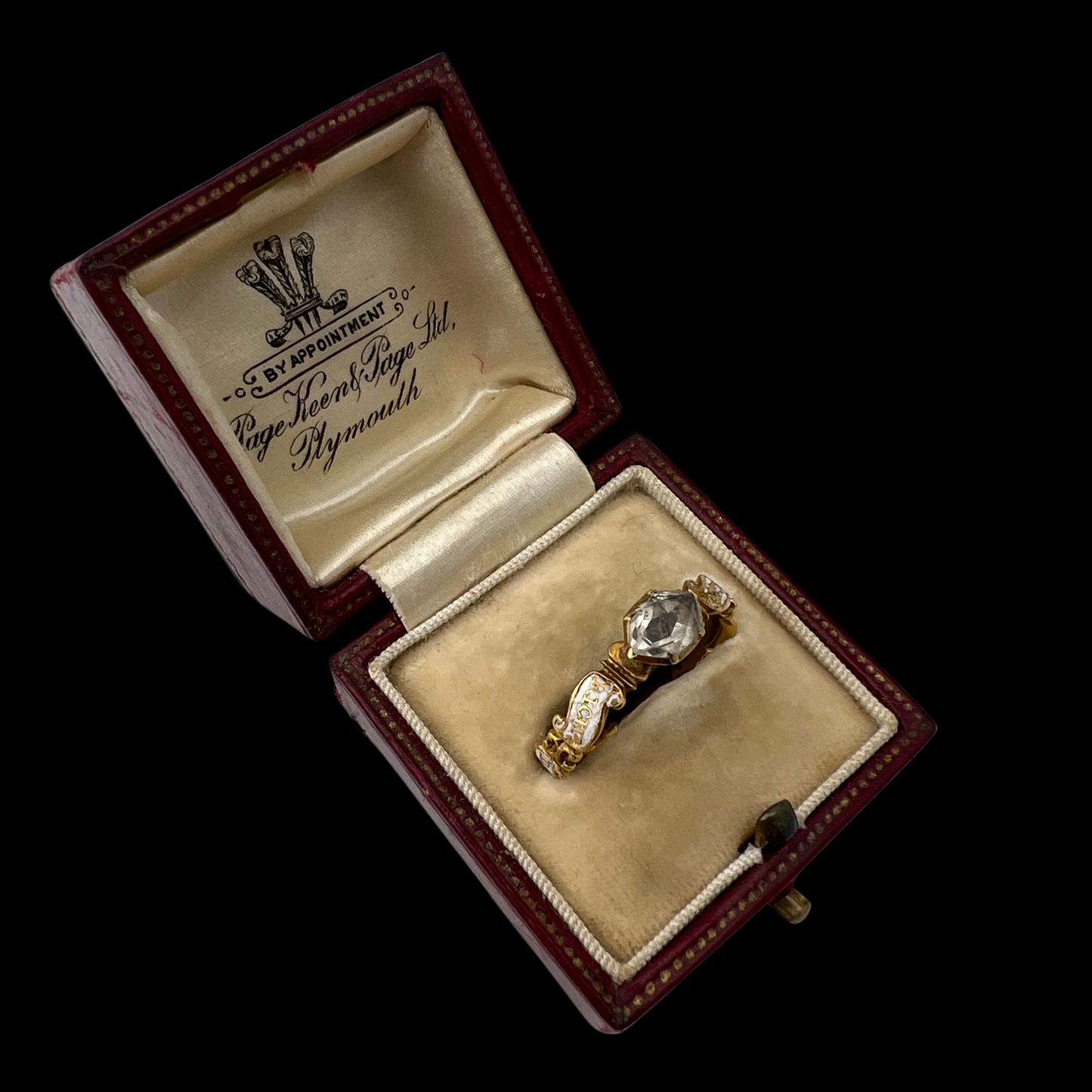 Georgian White Enamel and Crystal Mourning Ring