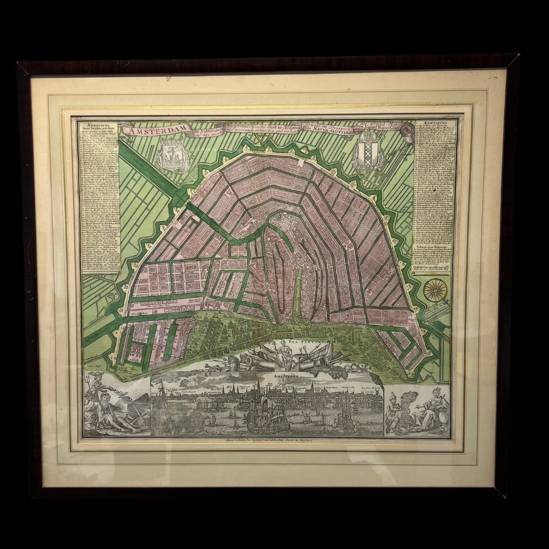 Antique Coloured Map of Amsterdam