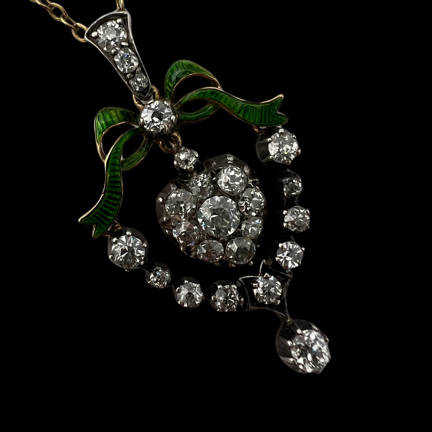 Victorian Floral Diamond & Enamel Necklace