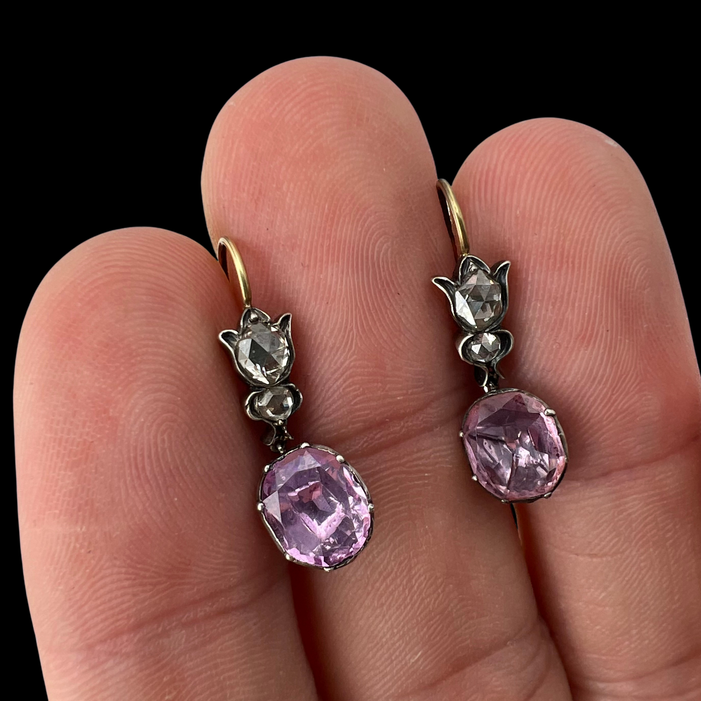 Georgian Pink Topaz & Diamond Earrings
