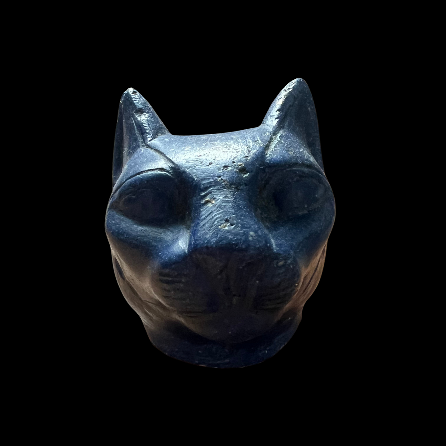 Antique Egyptian Carved Lapis Cat's Head
