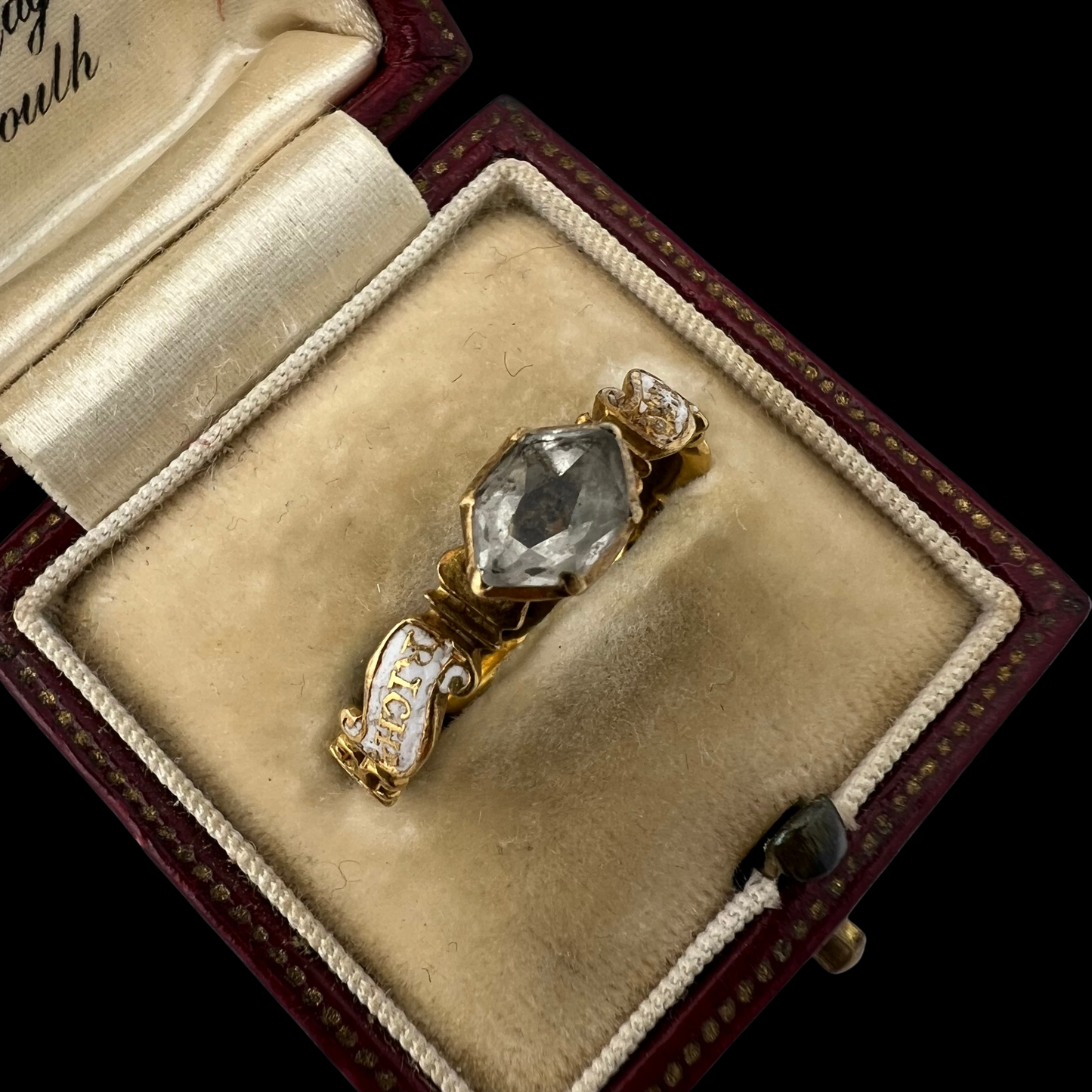 Georgian White Enamel and Crystal Mourning Ring