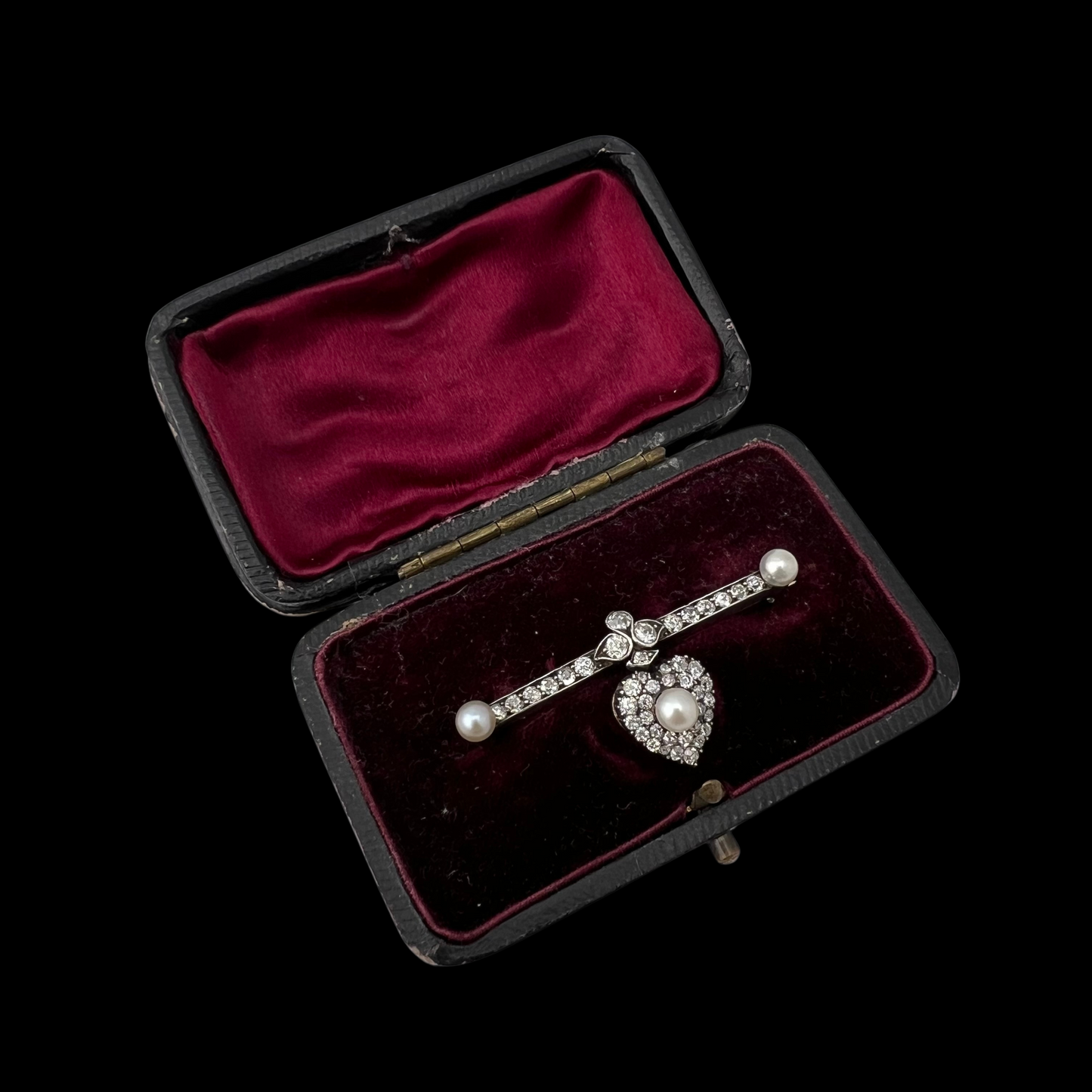 Victorial Pearl and Diamond Lover's Heart Bar Brooch