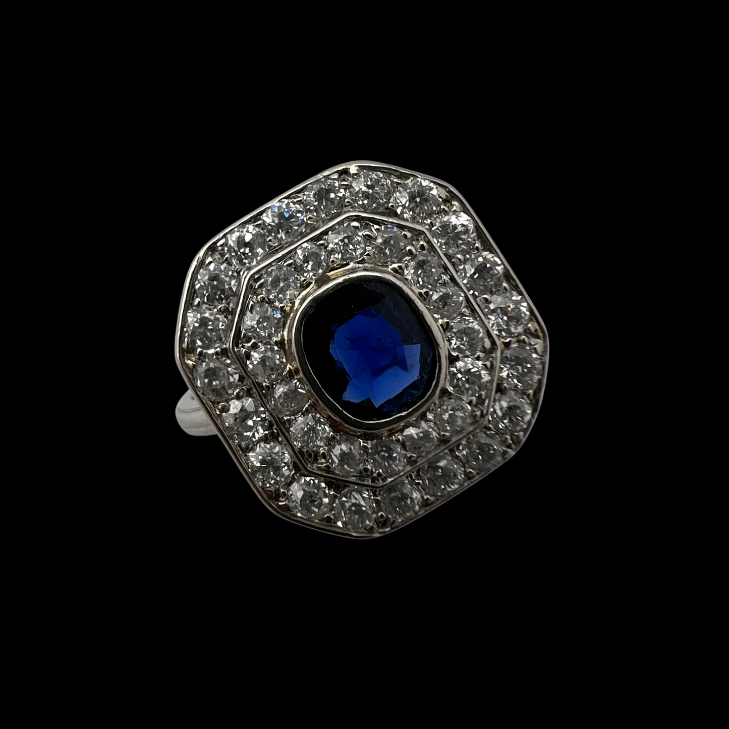Art Deco Sapphire & Diamond Double Cluster Ring