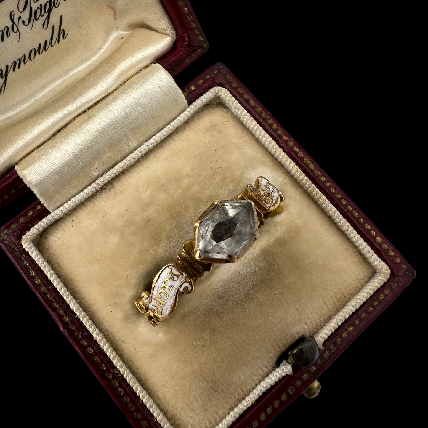 Georgian White Enamel and Crystal Mourning Ring