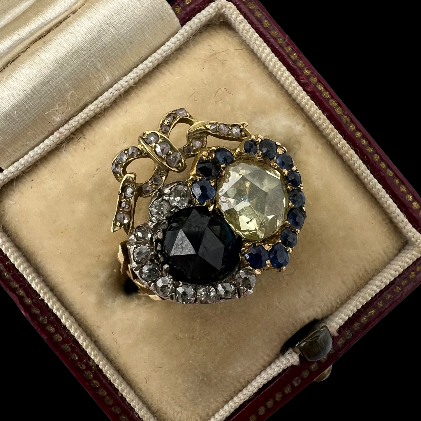 Victorian Sapphire & Diamond Double Heart Ring