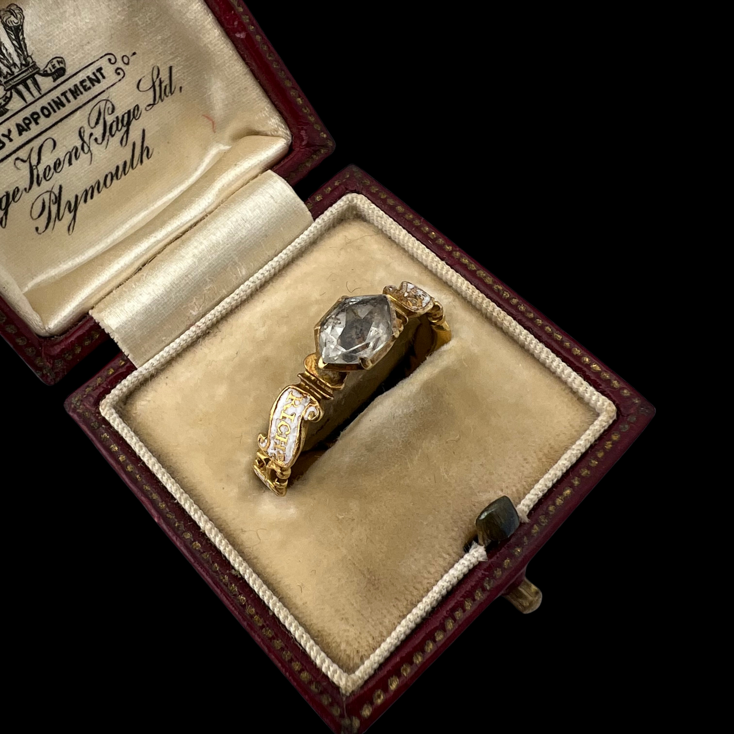 Georgian White Enamel and Crystal Mourning Ring