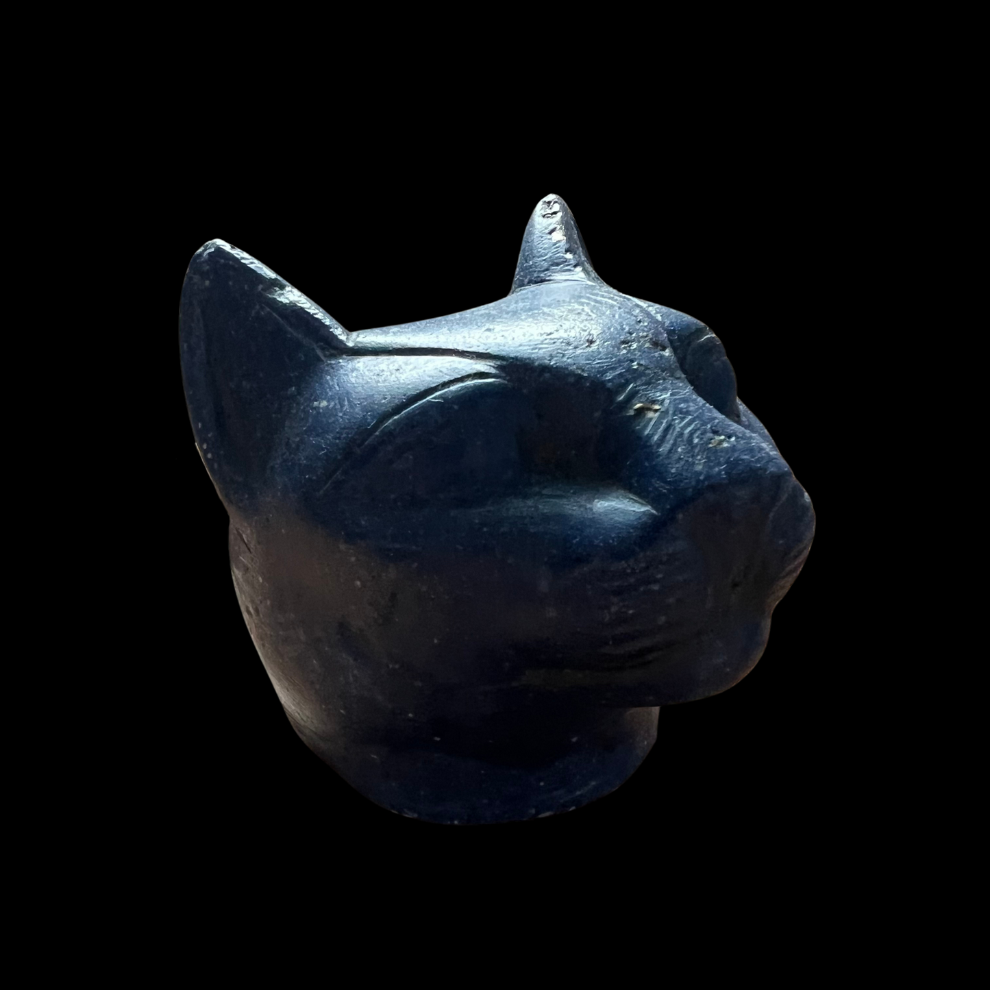 Antique Egyptian Carved Lapis Cat's Head