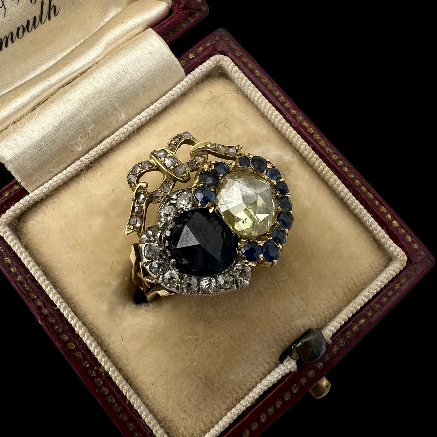 Victorian Sapphire & Diamond Double Heart Ring
