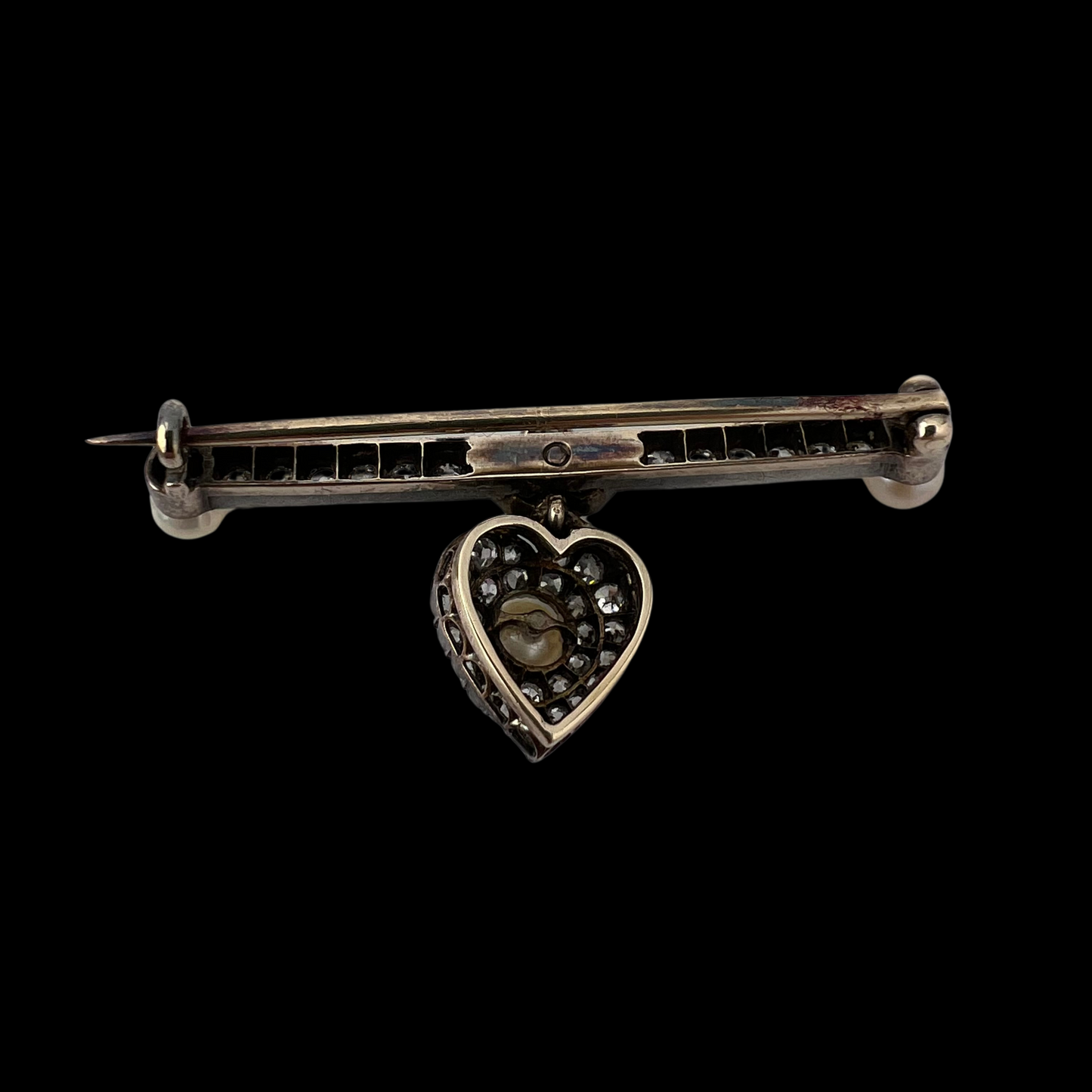 Victorial Pearl and Diamond Lover's Heart Bar Brooch