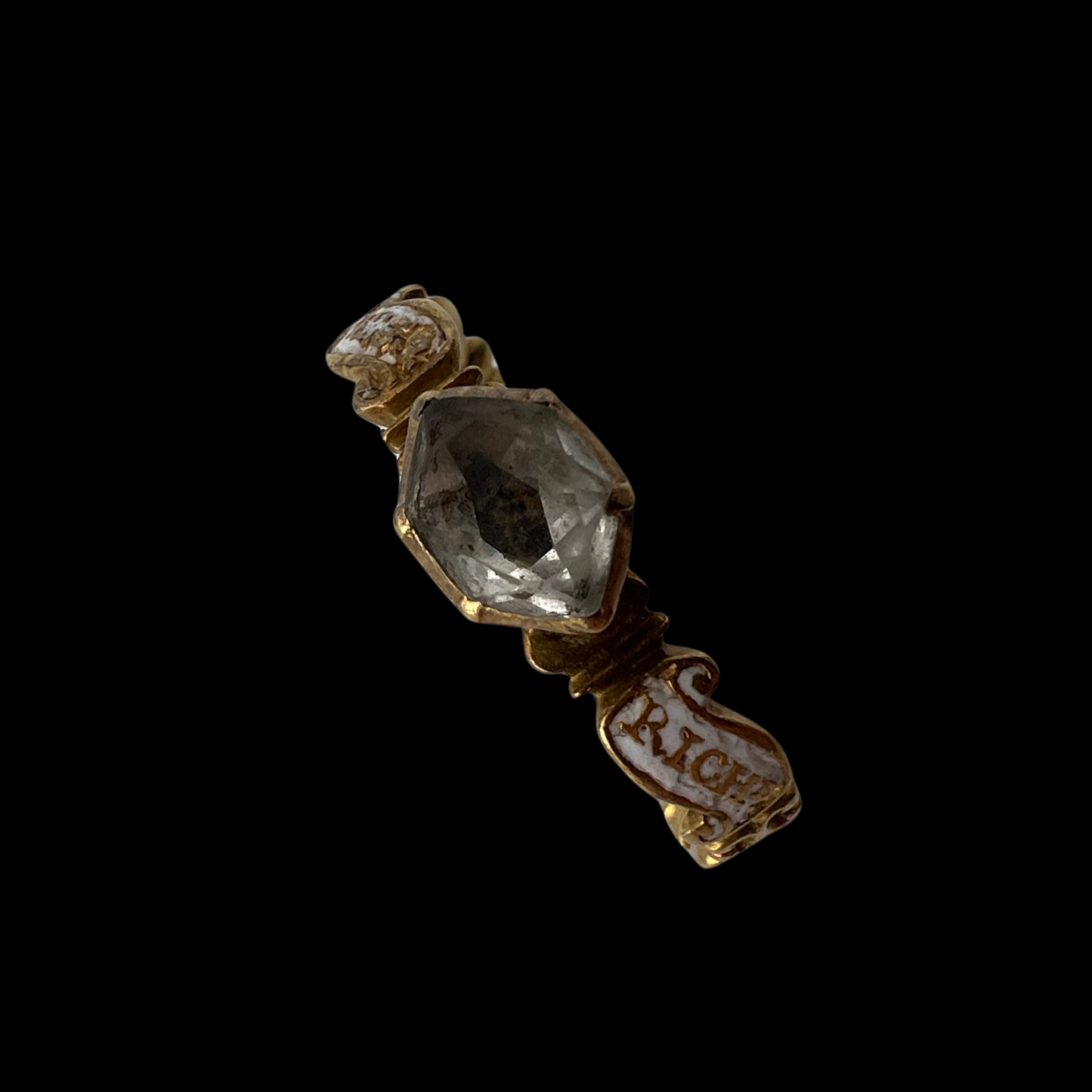 Georgian White Enamel and Crystal Mourning Ring