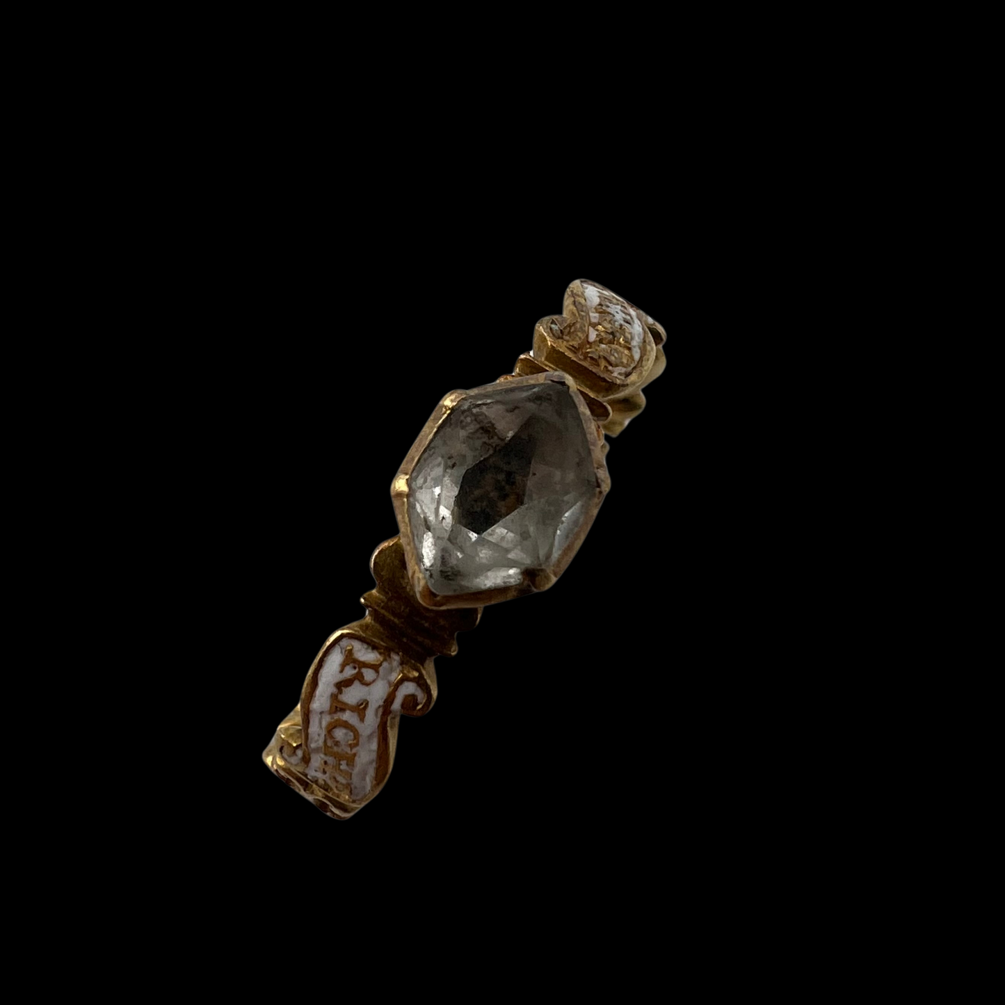 Georgian White Enamel and Crystal Mourning Ring