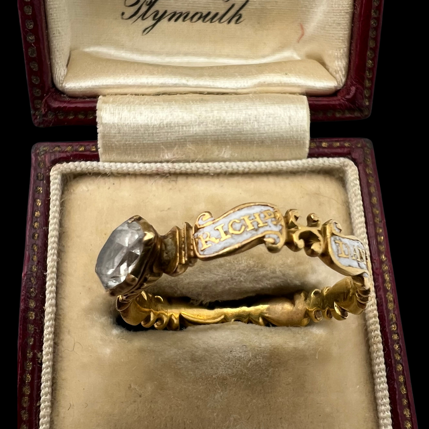 Georgian White Enamel and Crystal Mourning Ring