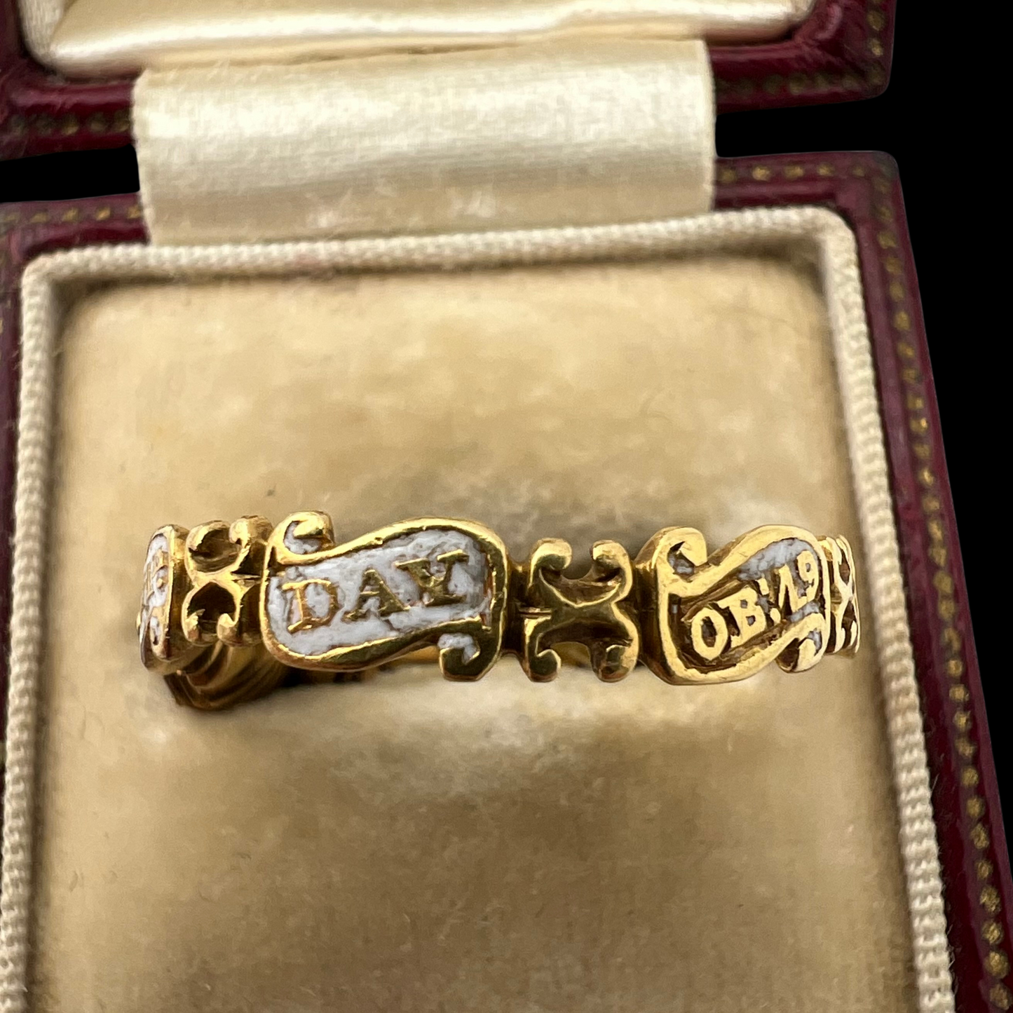 Georgian White Enamel and Crystal Mourning Ring