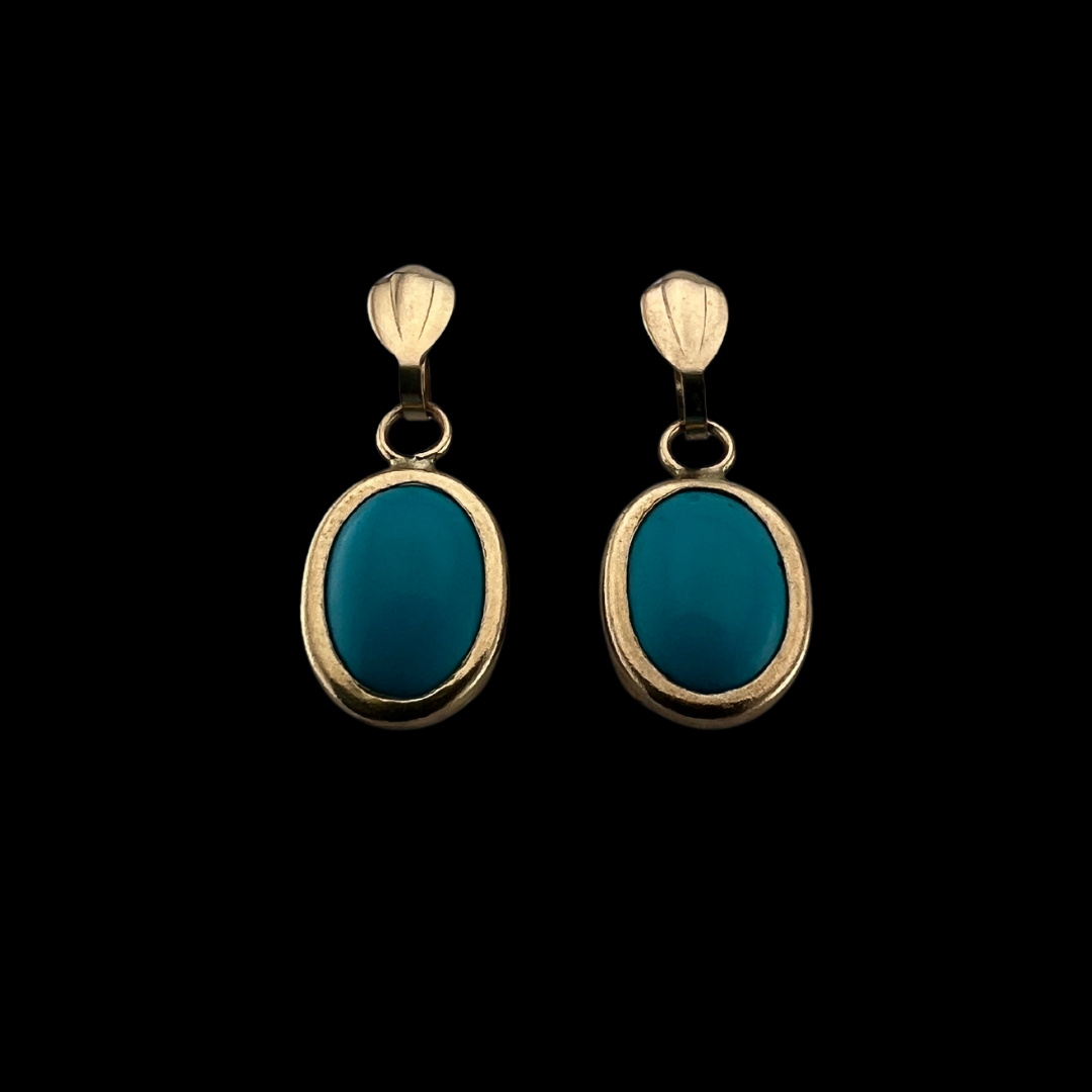 9ct Gold and Turquoise Oval Drop Earrings