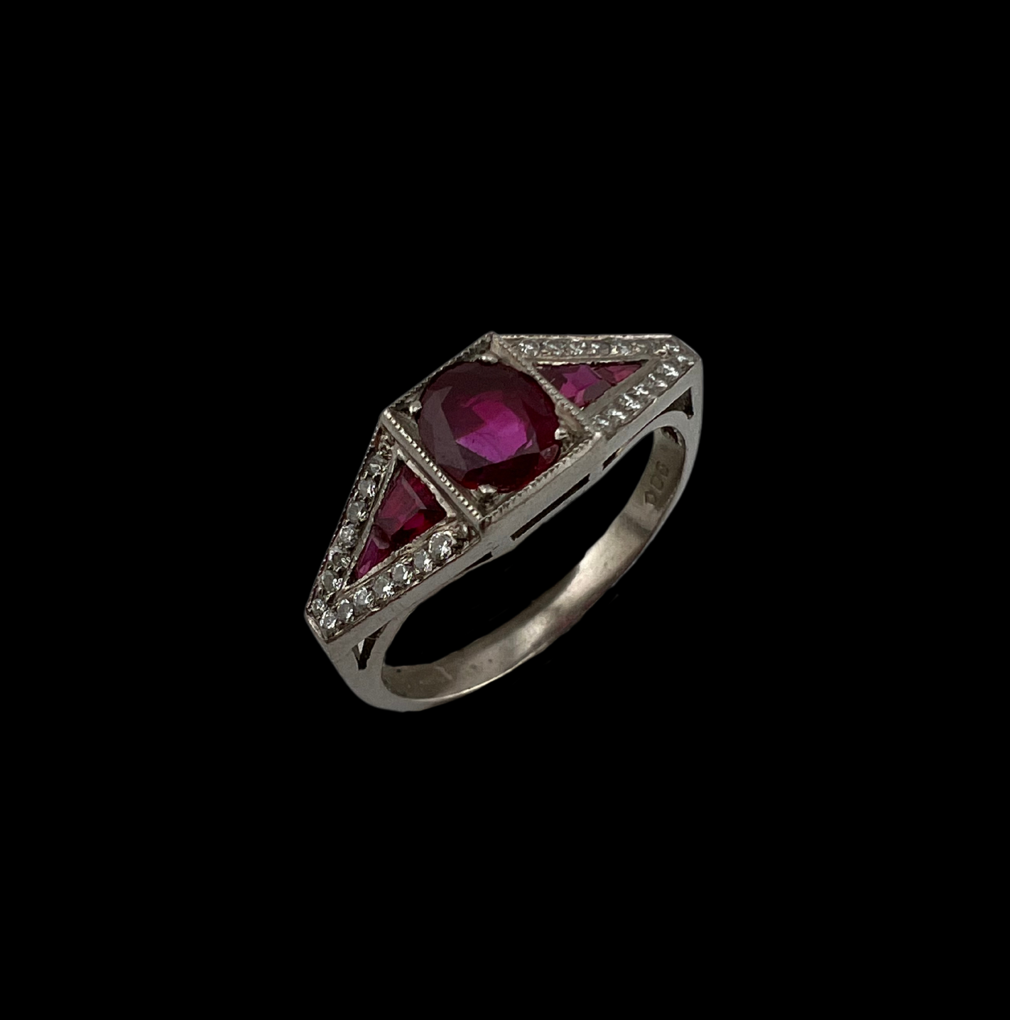 Vintage Art Deco Platinum, Ruby and Diamond Ring