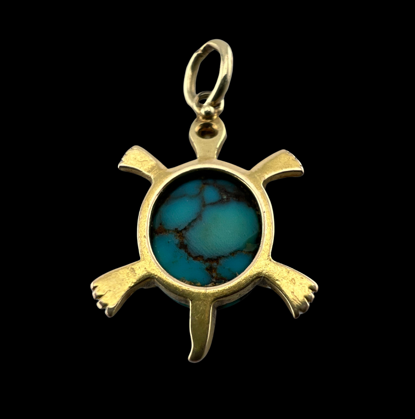 Vintage 18ct Gold, Turquoise, Diamond and Ruby Turtle Charm Pendant