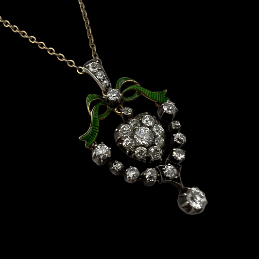 Victorian Floral Diamond & Enamel Necklace
