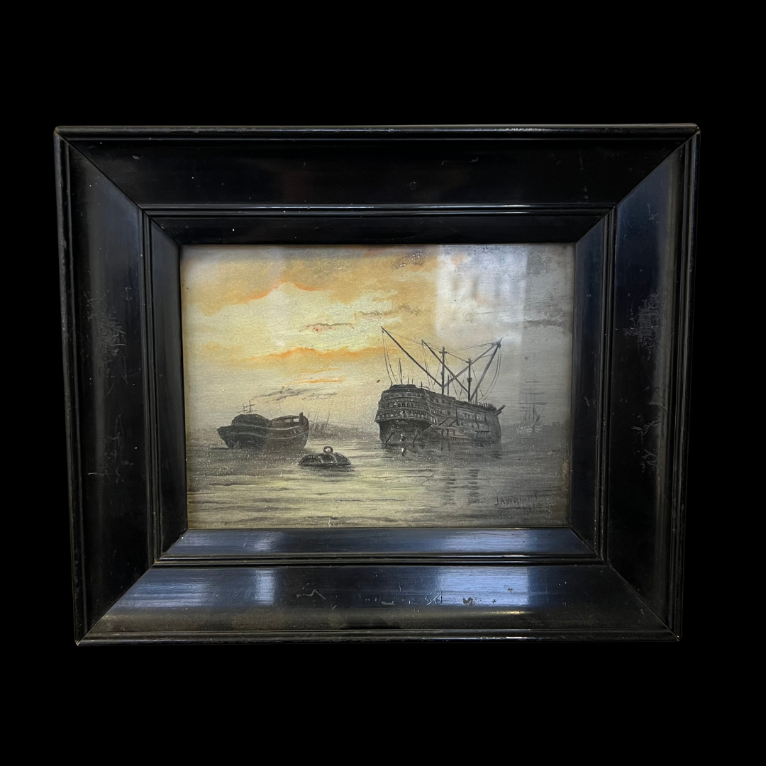 J.A Wright (1914) Watercolour Shipping Scene