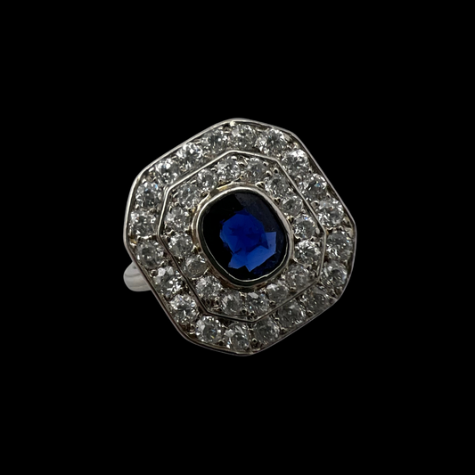 Art Deco Sapphire & Diamond Double Cluster Ring