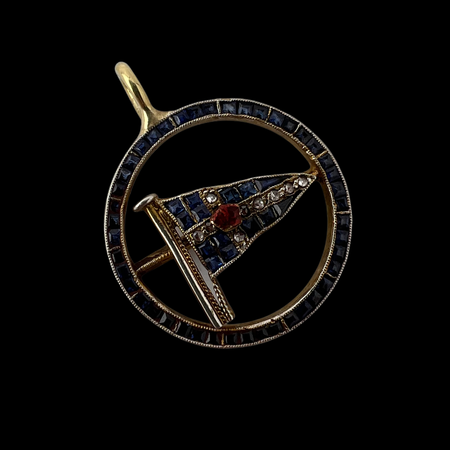 20th C. Sapphire & Diamond Nautical Flag Pendant/Charm