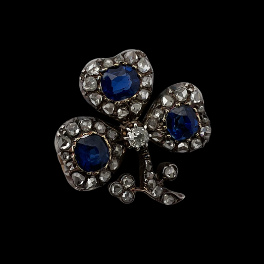 Victorian Sapphire & Diamond Clover Brooch