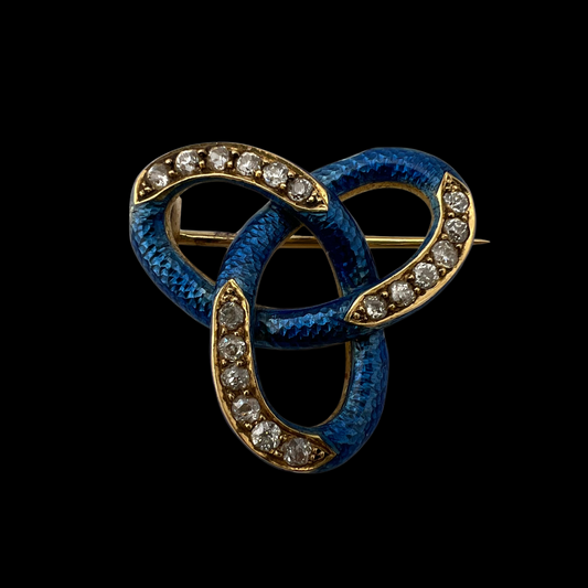 Victorian Enamel and Diamond Trinity Brooch