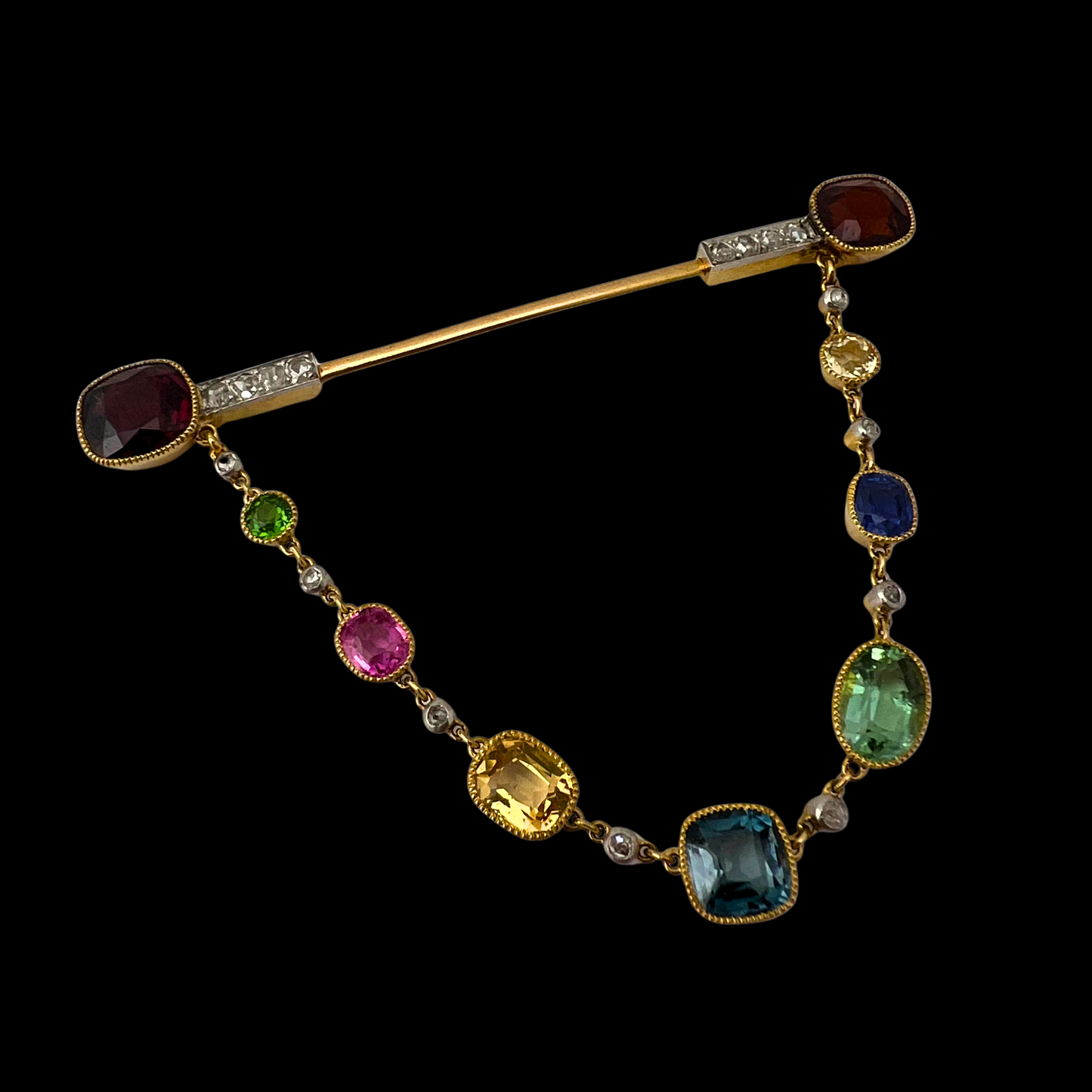 Victorian Multi-Gem Hanging Brooch