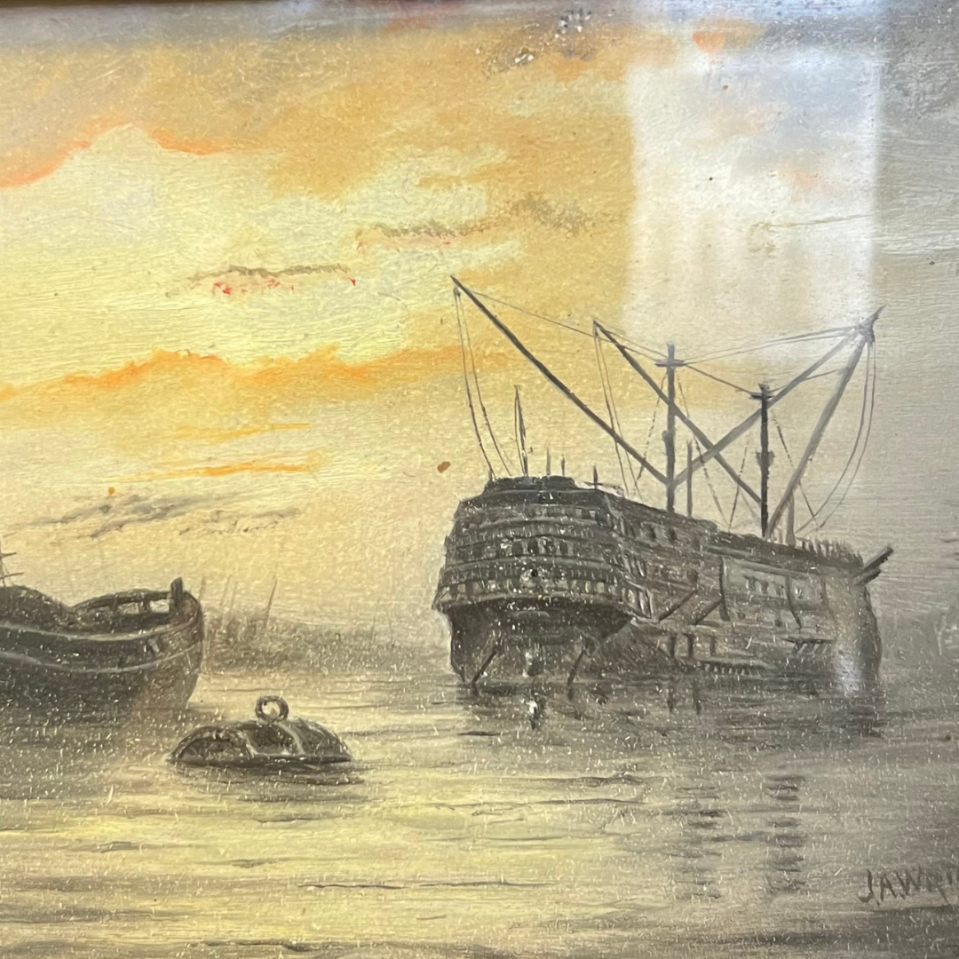 J.A Wright (1914) Watercolour Shipping Scene