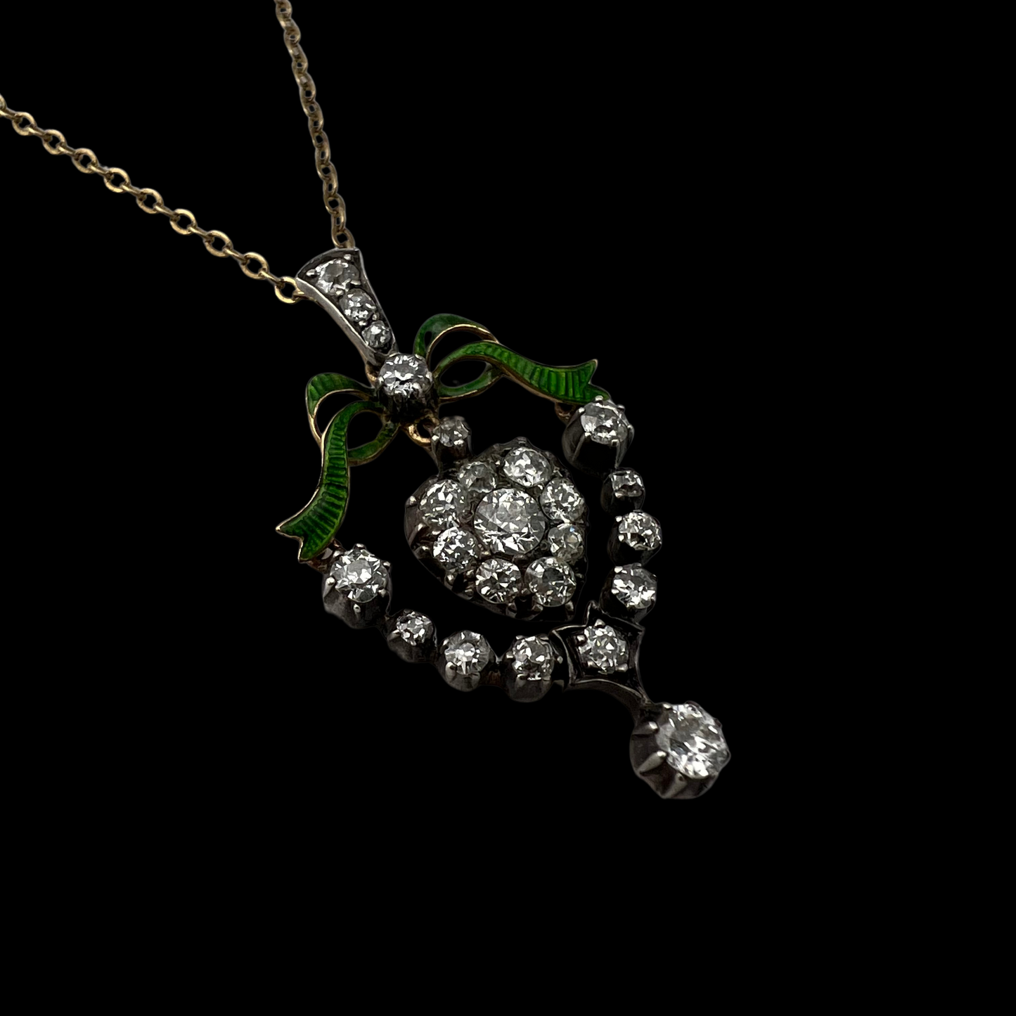 Victorian Floral Diamond & Enamel Necklace