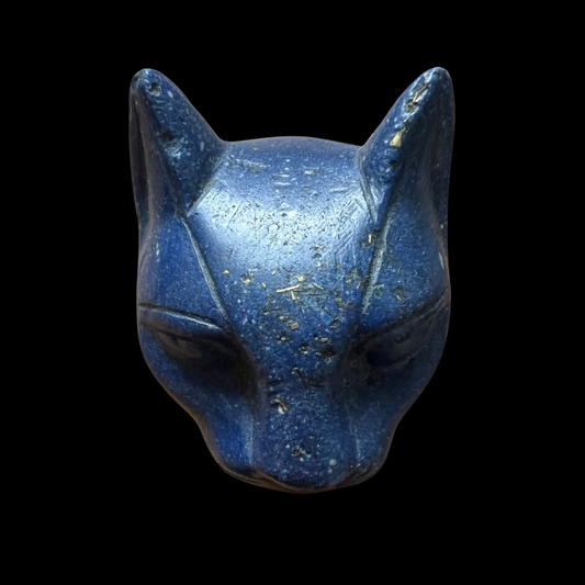 Antique Egyptian Carved Lapis Cat's Head