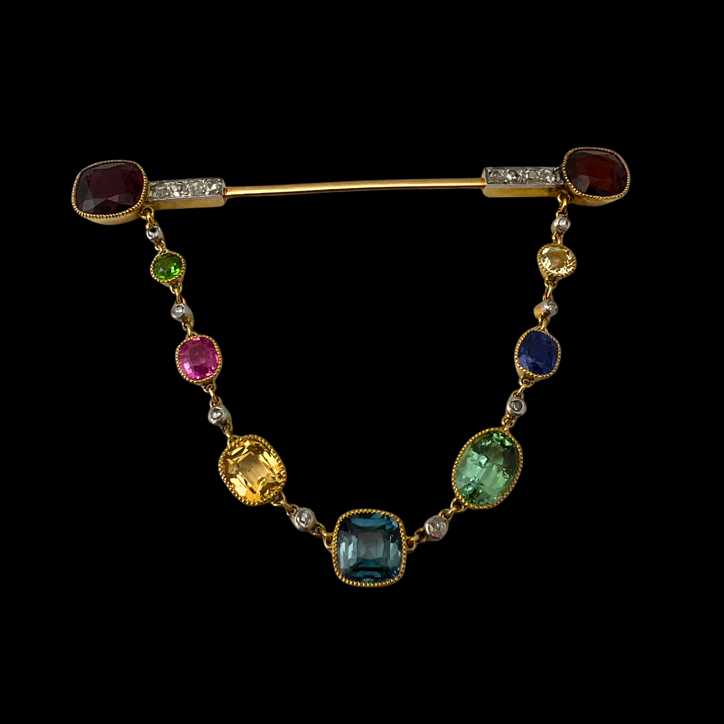 Victorian Multi-Gem Hanging Brooch
