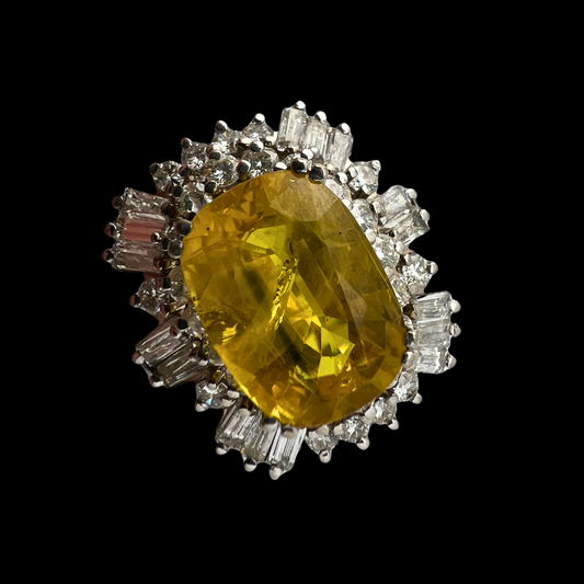 20th C. Yellow Sapphire & Diamond Ring