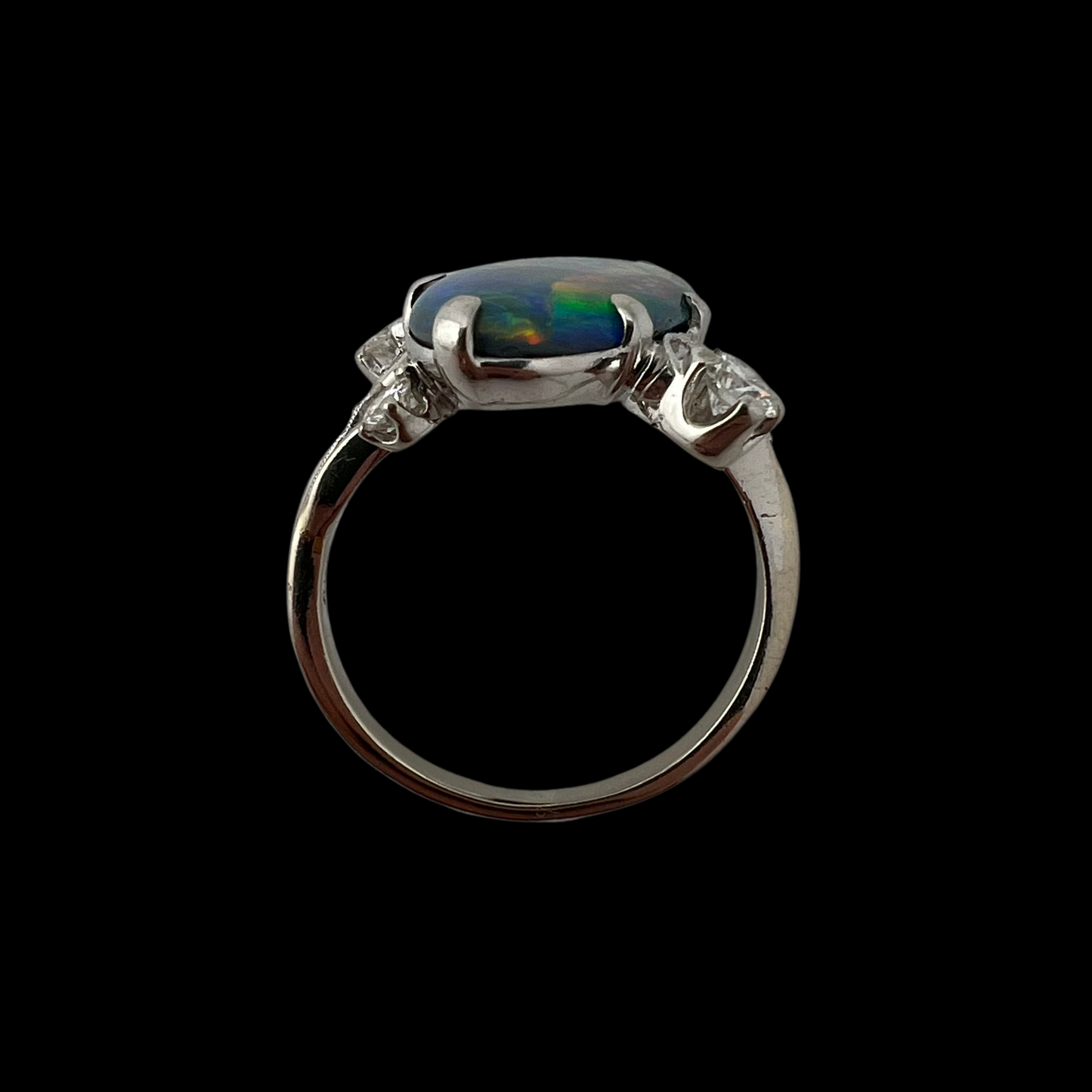 20th C. Black Opal & Diamond Ring