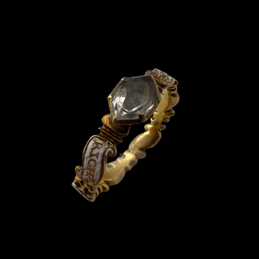 Georgian White Enamel and Crystal Mourning Ring
