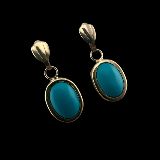 9ct Gold and Turquoise Oval Drop Earrings
