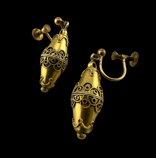 Antique Etruscan Revival Gold Earrings