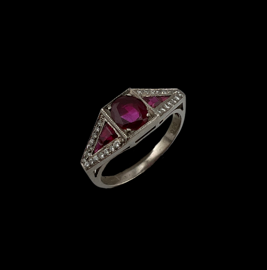Vintage Art Deco Platinum, Ruby and Diamond Ring